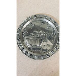 Unbranded Souvenir Plate Silver Ur‎ Ziggurat Iraq Embossed Metal Decor
